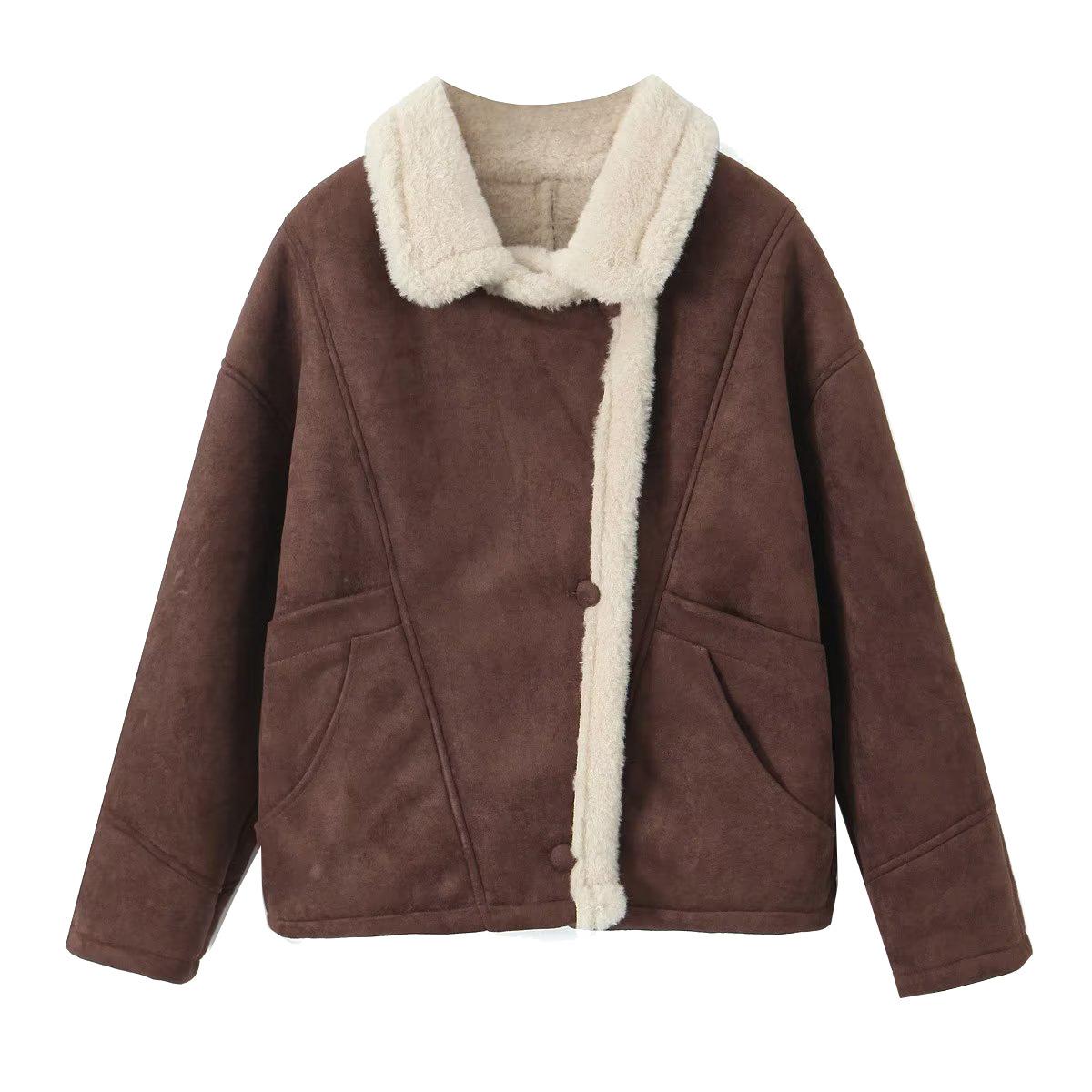 

Зимняя модная замшевая парка с воротником-лацканом, теплая короткая куртка из овечьей шерсти, утолщенная овчина, уличная зимняя женская верхняя одежда M