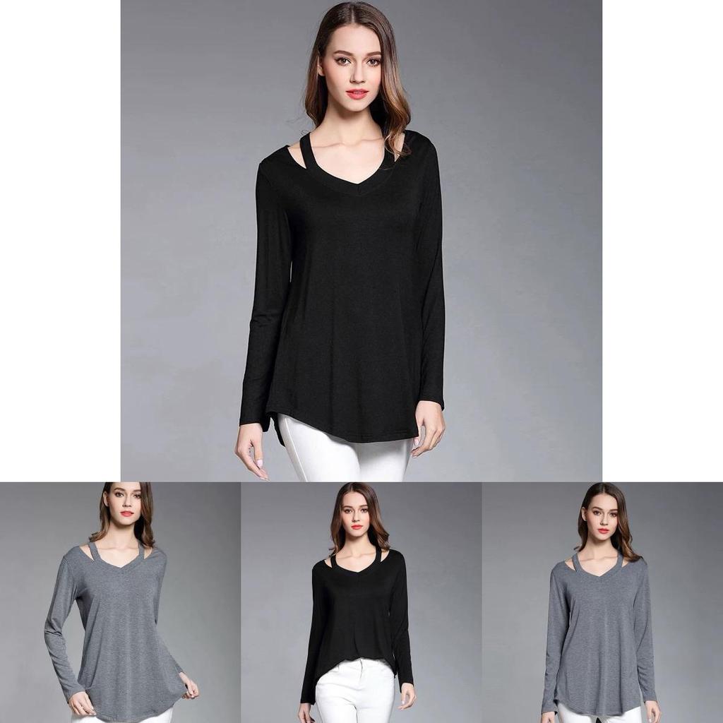 Simple Solid Color Off Shoulder Design Women Long Sleeved Top For Fall Comfort