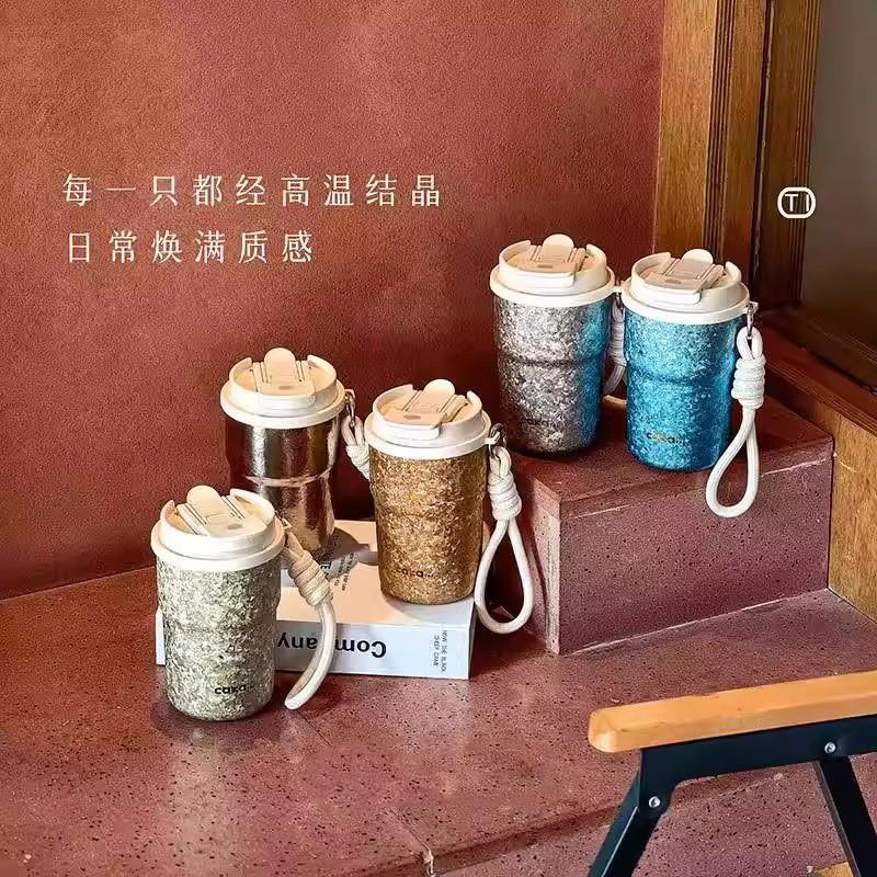 Pure Titanium Insulated Coffee Cup With Straw Handle Dual-Use Travel Mug Men Women Modern Minimalist 350ml