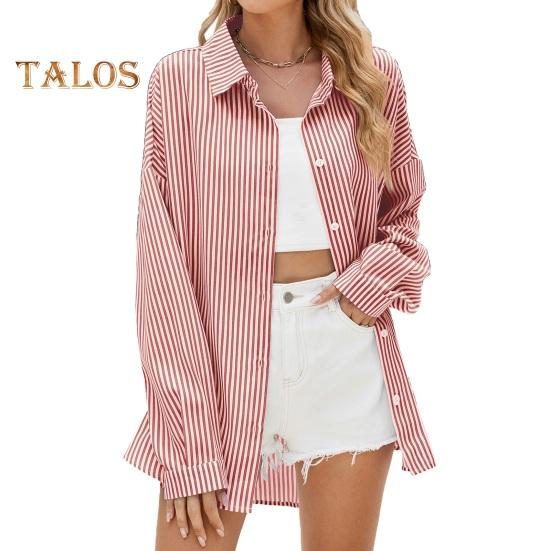 

Женская рубашка с лацканами, длинным рукавом, полосатым принтом, повседневная рубашка, однобортная, стиль для поездок на работу, свободная рубашка, пальто, повседневная одежда S розовый