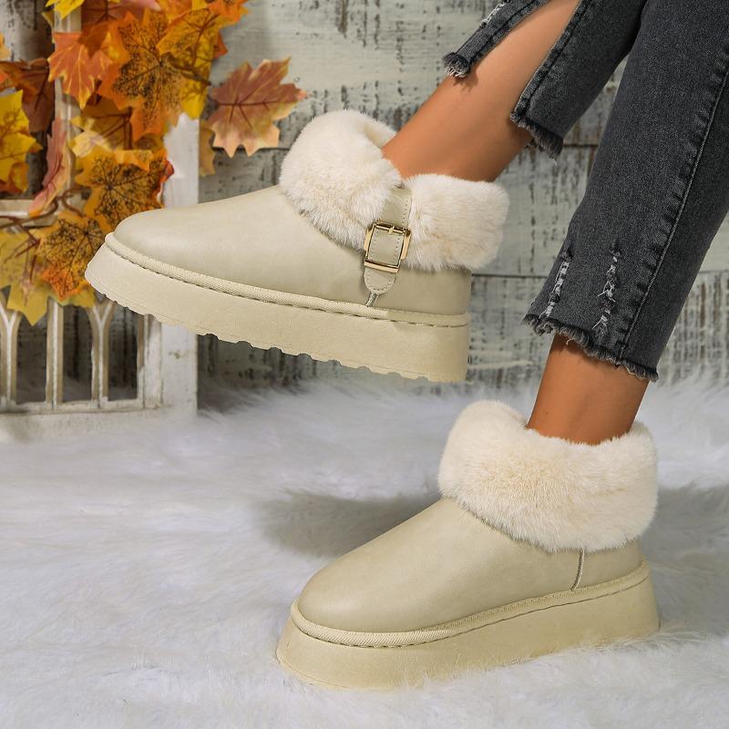 Neue Damen-Schneestiefel mit dicker Sohle, warm, gefüttert und verdickt, Leder, Baumwollschuhe mit dicker Sohle