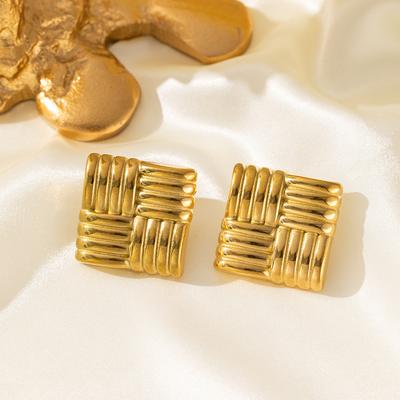 New Fashion High Sense Personality Retro Creative Geometric Square Striped Earrings Jewelry Women