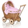 Sweet Baby Wicker Doll Pram with Pink Bedding Set and Soft Padding Chiara