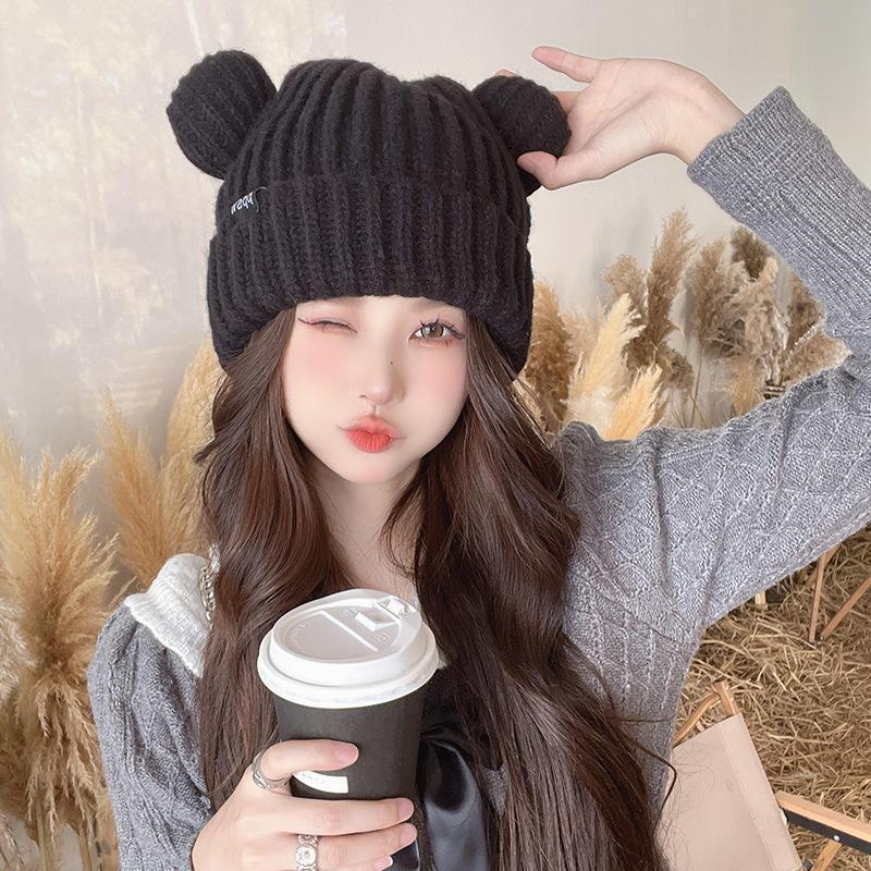 Cute Cat Ear Knitted Wool Hat Women Fashion Thick Beanie Cap Winter Warm Hats For Girls Women Personality Beanie