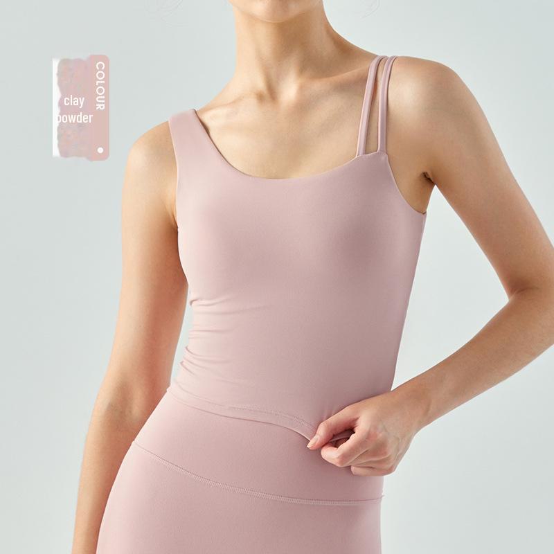 Women's Slim Fit Yoga Vest with Water Drop Cup – Supportive and Stylish Solid Color Fitness Wear