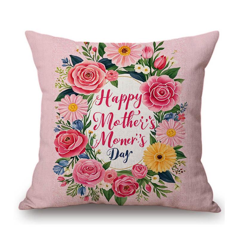 Flower Wreath Floral Letter Art Mother Day Gift For Mama Gratitution Decorative Sofa Throw Pillow Case Linen Cushion Cover