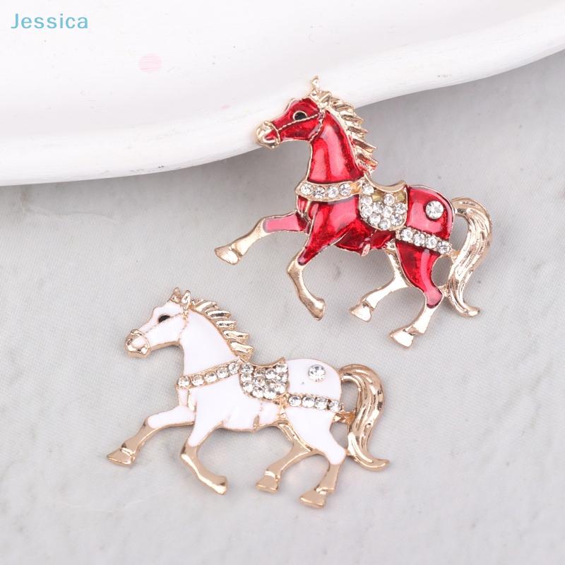 Vintage Enamel Galloping Horse Rhinestone Brooch For Women Zodiac Animal Lapel Pins Casual Party Accessories