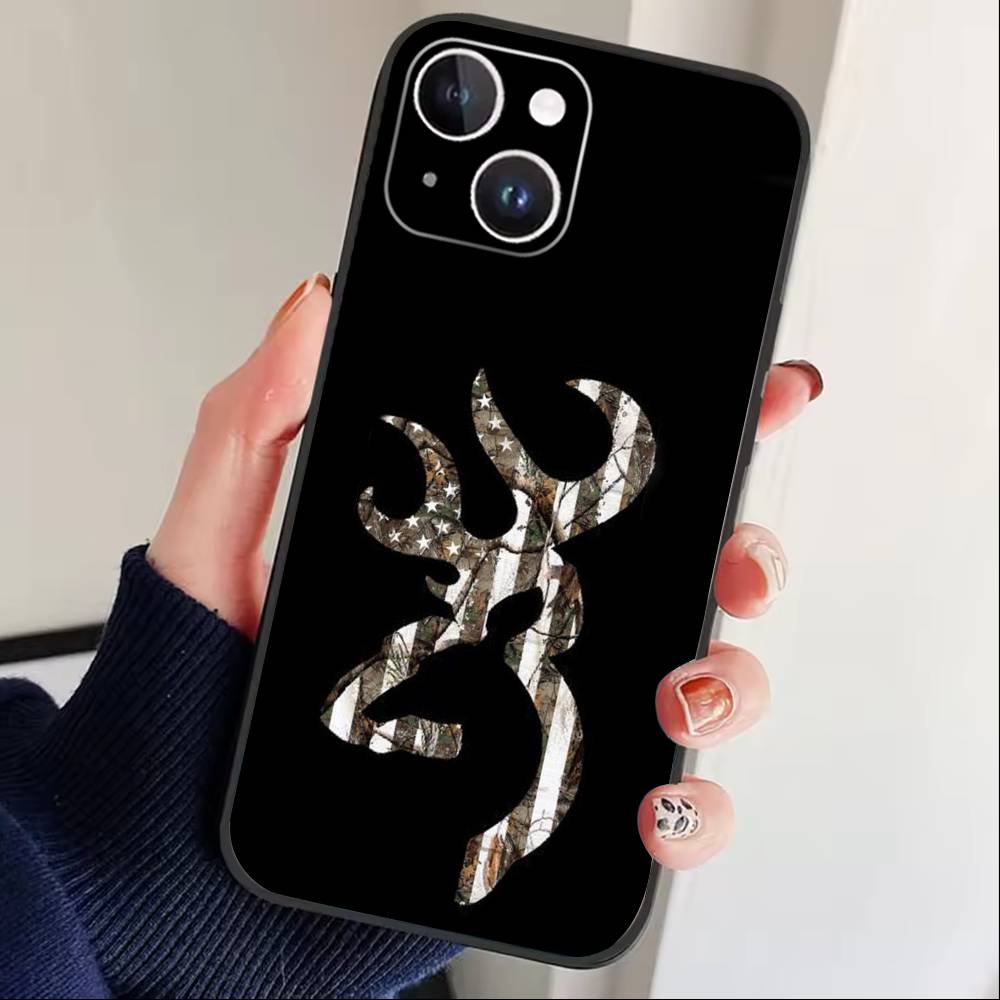 Deer Hunting Camo Phone Case For iPhone17,16,15,14,13,12 Plus,Max Soft Silicone Black Cover
