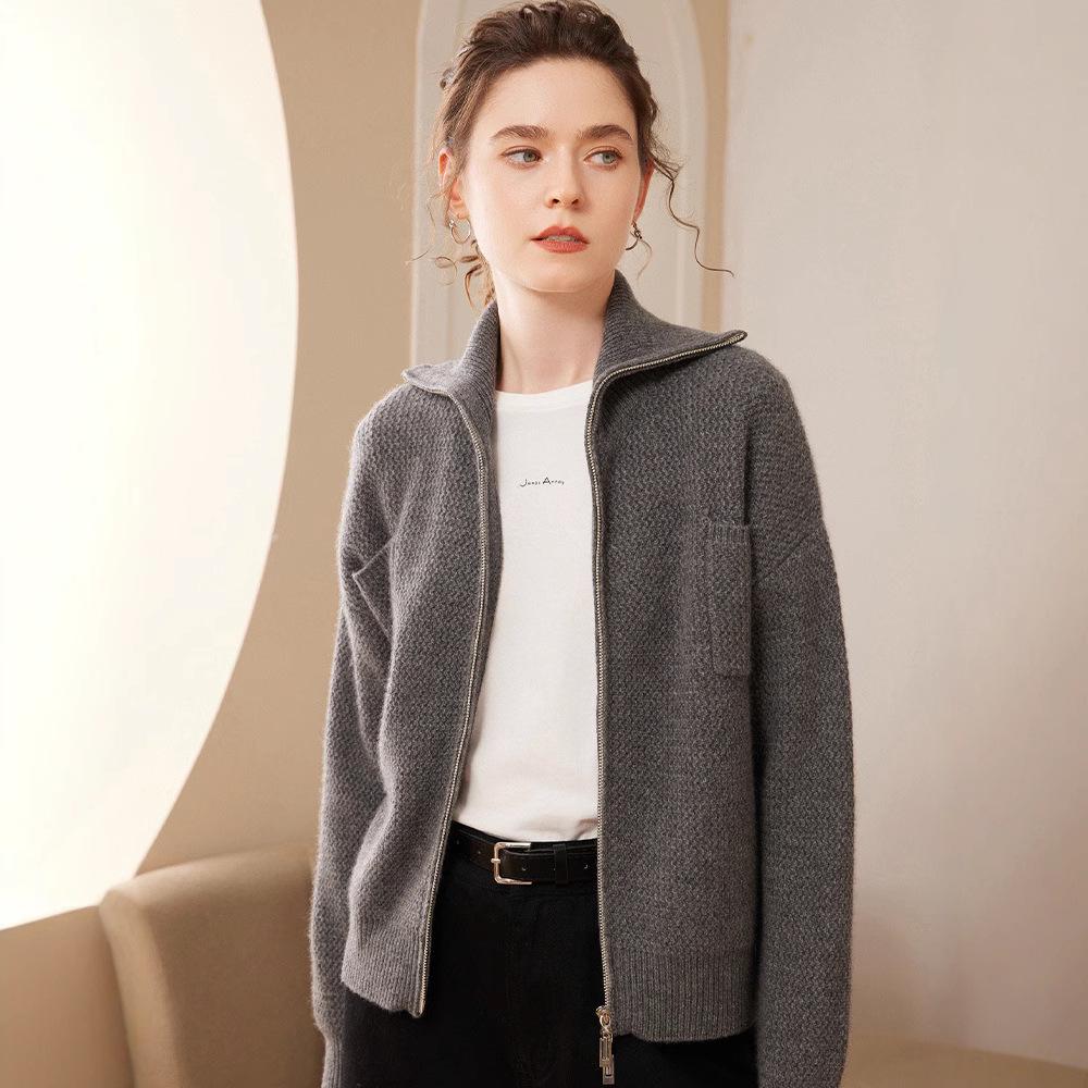 Women's Cashmere Knit Long Sleeve Cardigan - Fashionable, Versatile Lapel Thick Sweater for Autumn & Winter