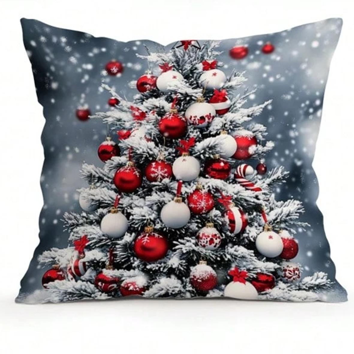

Набор наволочек для декоративных подушек на рождественскую тематику, красный серебристый орнамент и праздничный узор с елкой, шикарный домашний акцент и подарок на Рождество 18x18Inch