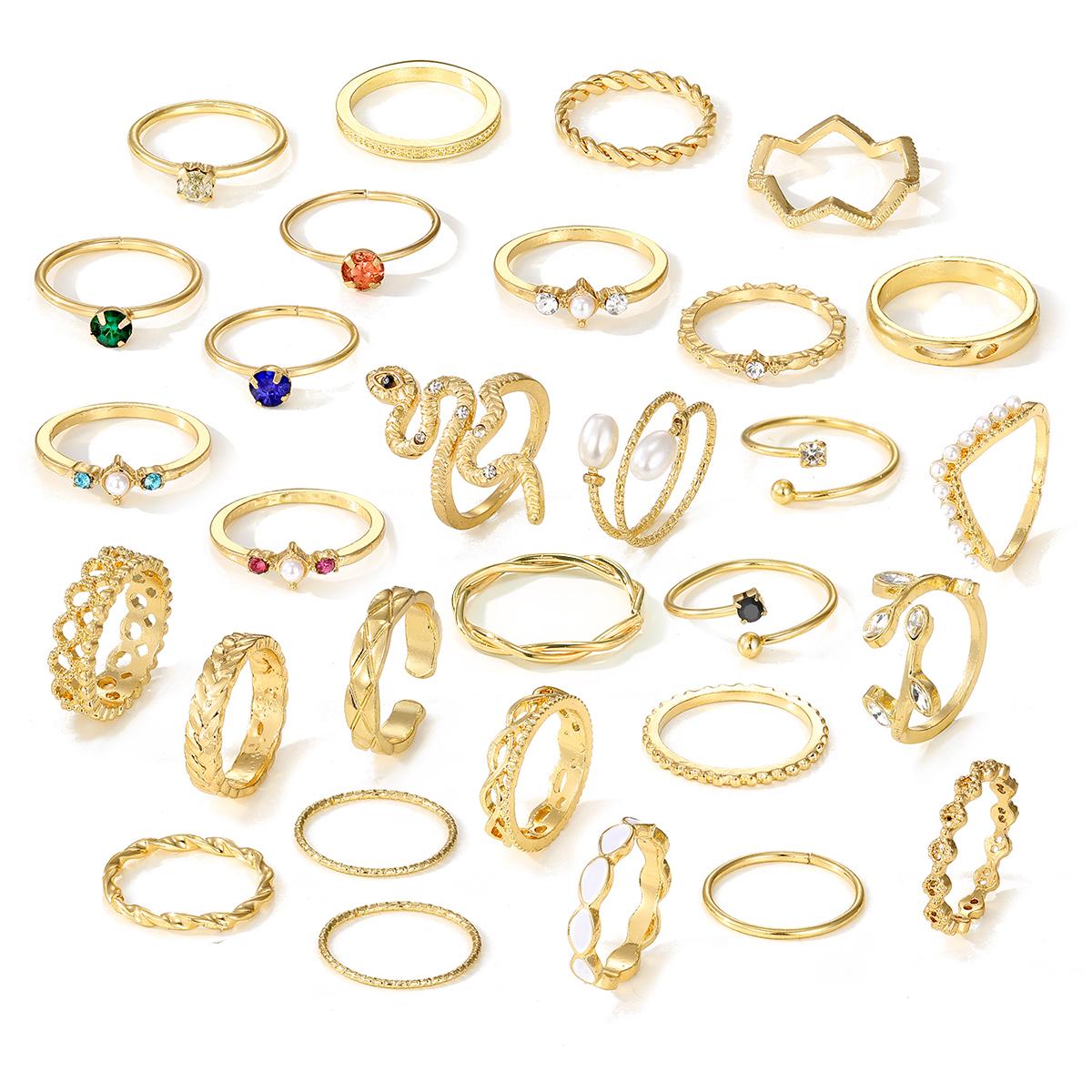 

Набор колец с жемчугом и бриллиантами Flash. Универсальные аксессуары. Набор колец. Кольцо со змеей из белой смолы. Набор из 30 предметов. золотой