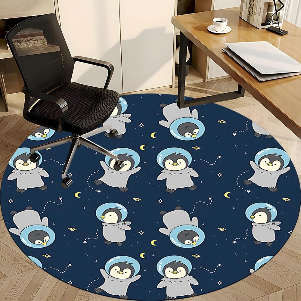 1PC SpacePenguins Office Round Area Rug, Mat Suitable For Office, Under Office Chairs Bedroom Living Room Home Decor, Room Deco