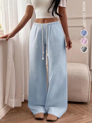 2025 Women's Striped Wide-Leg Tie-Up Pants: Casual, Versatile Fashion