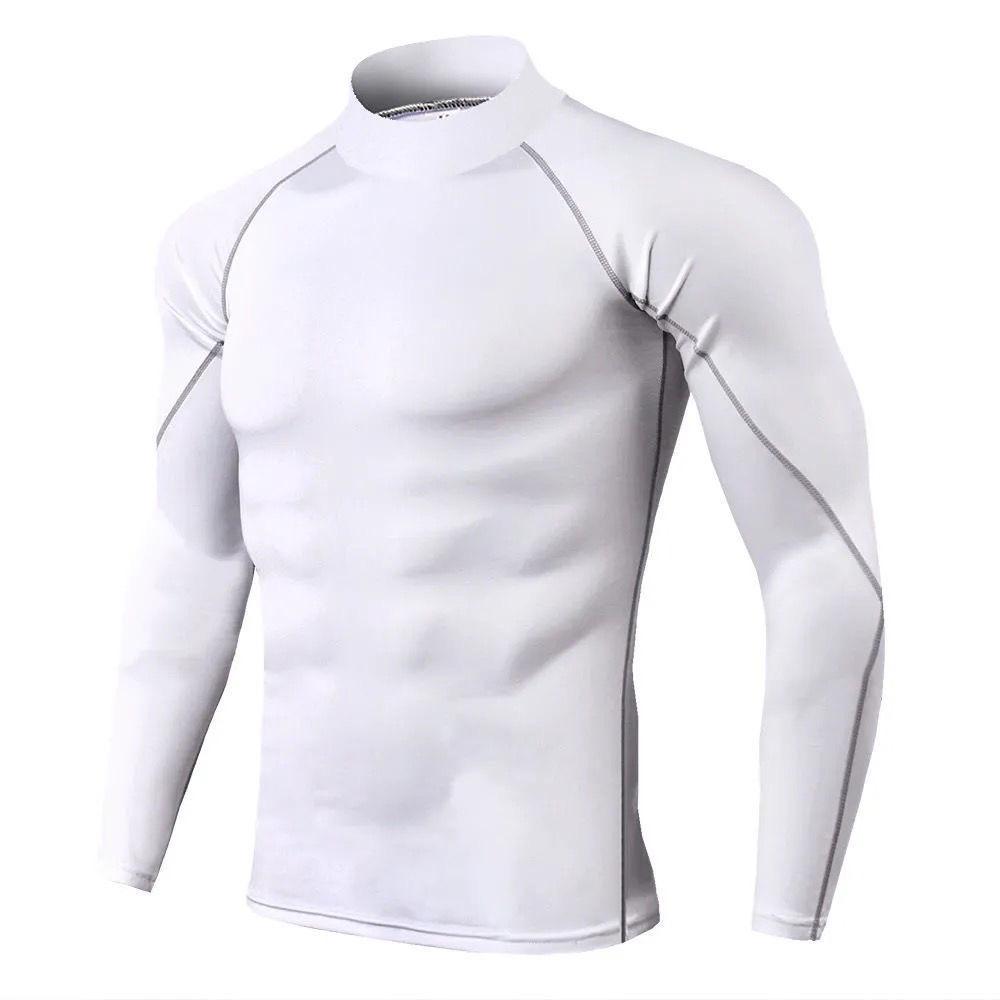 Men's Long Sleeve High Neck Sport Bodysuit - Quick-Dry High Elastic Fitness Training Base Layer Top