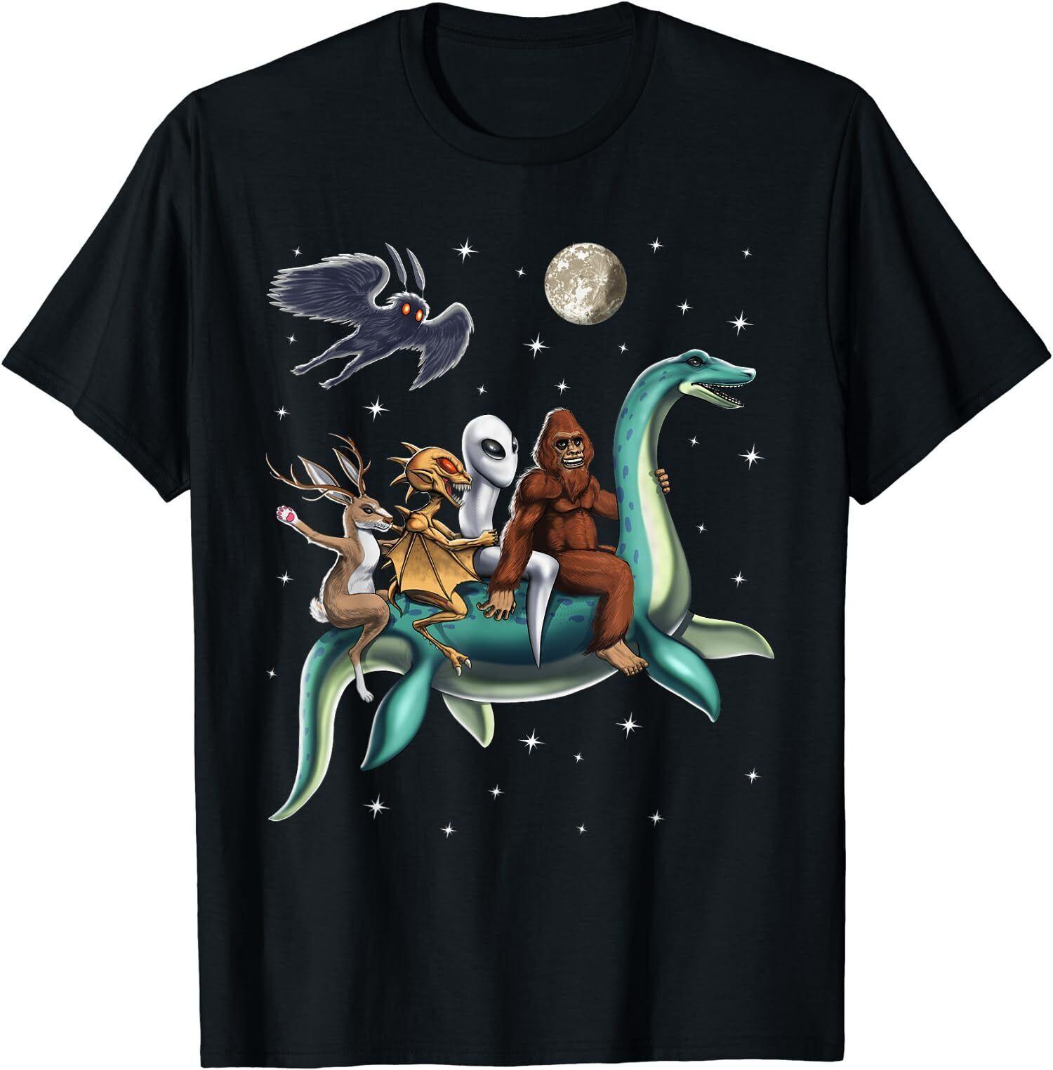 Cryptid Bigfoot Jackalope Mothman Loch Ness Monster T-Shirt XXXL