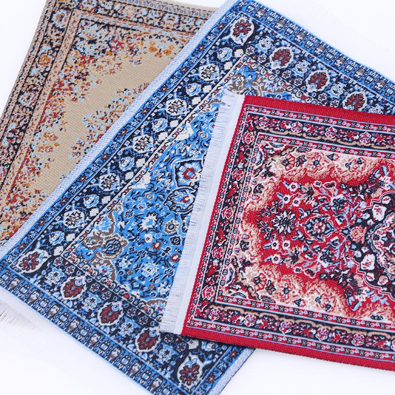 Floral Pattern Mat Mini House Decor Turkish Style Miniature Weaving Rug Dollhouse Carpet Doll Accessories Floor Coverings