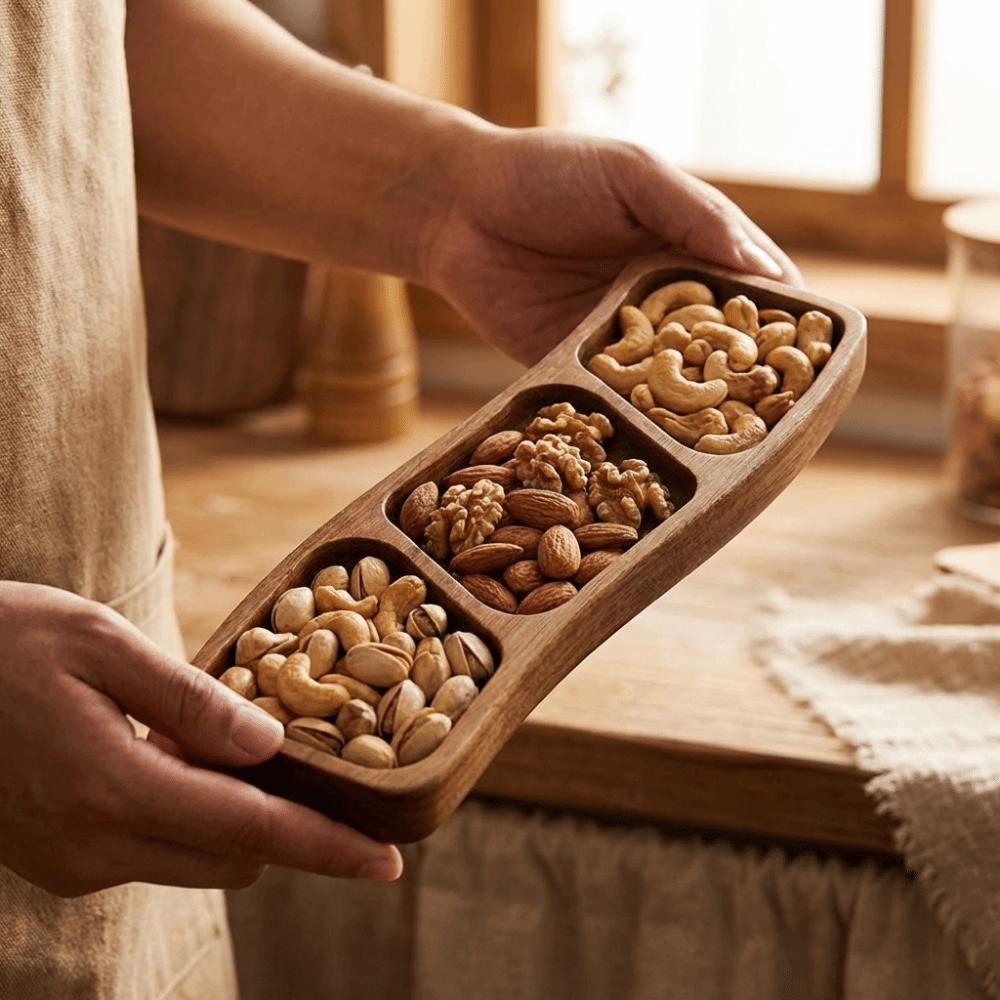 Portable Wooden Snack Tray Curved Design Nut Platter Dipping Plate  Home Dining