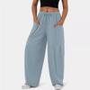 Stretched-waist Pleated Wide-leg Pants, Pocket High-waisted Pants, Casual Loose Long Pants for Women