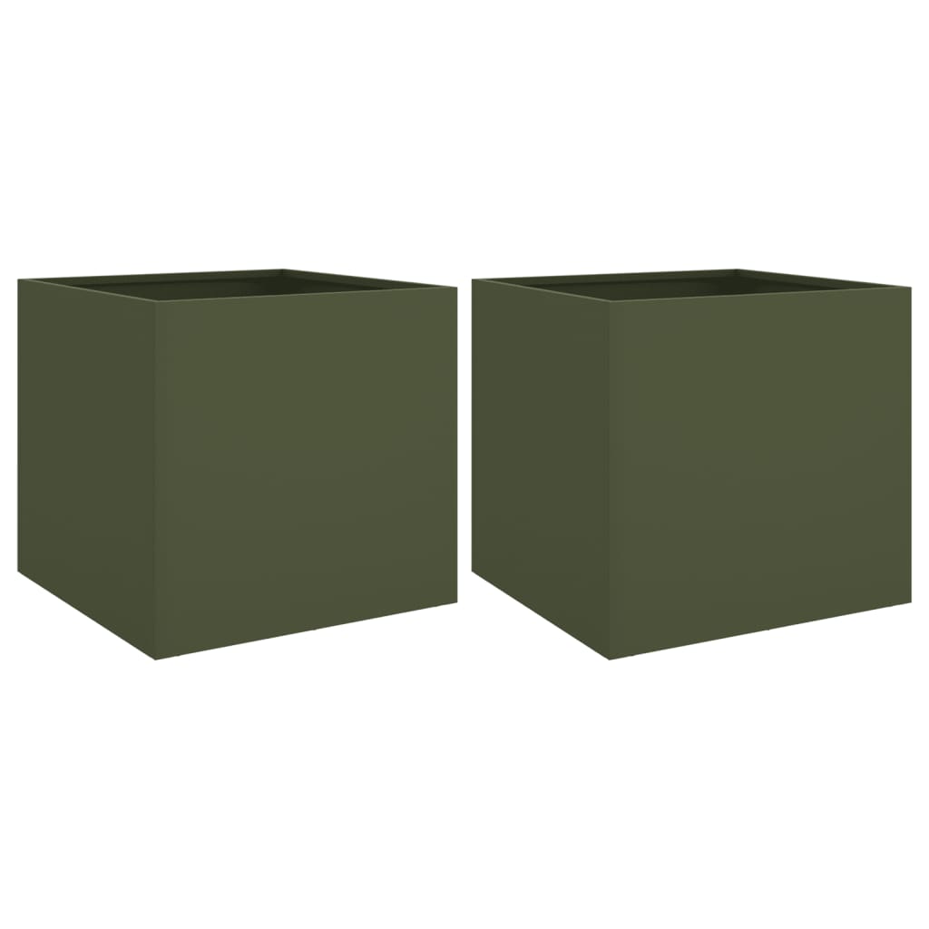 Planters 2 pcs Olive Green 42 x 40 x 39 cm Steel