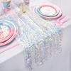 Iridescent Sequin Table Runner, Glitter Sequin Table Runner for Mermaid Birthday Indoor Outdoor Wedding Birthday Party Supplies