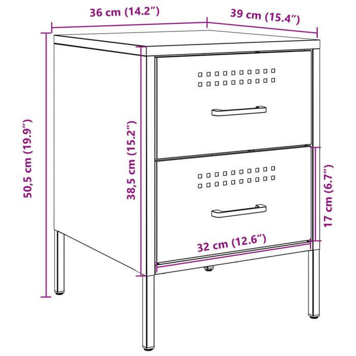 VidaXL Olive Green Bedside Table 36x39x50.5 Cm Steel 842930