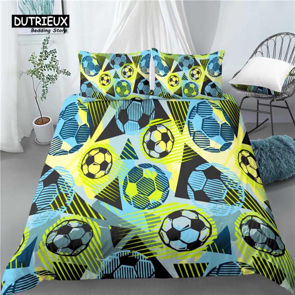 Luxury 3D Football Print Home Living  2/3Pcs Comfortable Duvet Cover PillowCase Kids Bedding Set Queen and King EU/US/AU Size