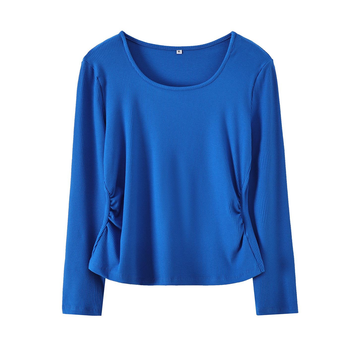 

Zhi Xuan Plus Size Women s Pleated Slim Fit Long Sleeve T-shirt - Spring 2026 Solid Color Pullover Base Layer Shirt 3XL (171-190 lbs) синій