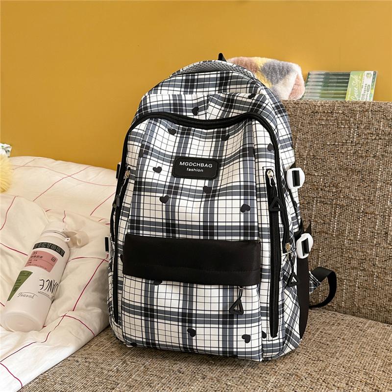 Women s Large Capacity Backpack Student Schoolbag Check Backpack