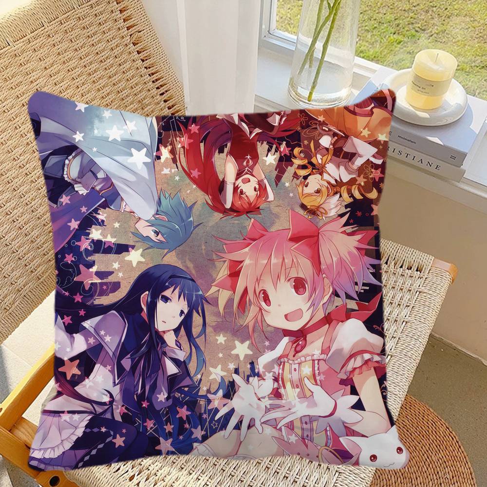 Puella Magi Madoka Magica Anime Kissenbezug Quadratisches Kissen Schlafzimmer Sofa Freizeit Komfortkissen Auto Heimdekoration