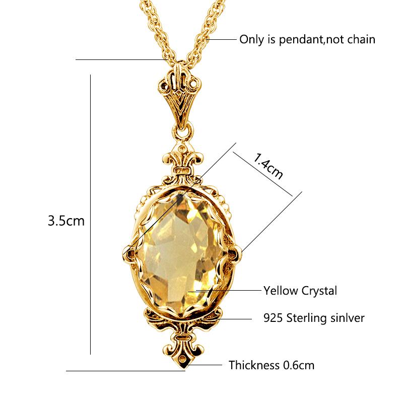 100% Sterling Silver 925 Citrine Necklace Women Luxury 10*14mm 8ct Oval Yellow Stone Pendant Victoria Style Jewelry Gift Female