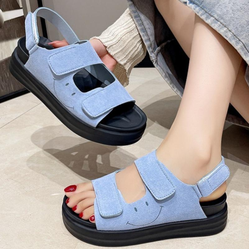 Explosive Sandals Women's New Summer Round Toe Open Toe Cutout Versatile Platform Heightened Casual Beach Shoes