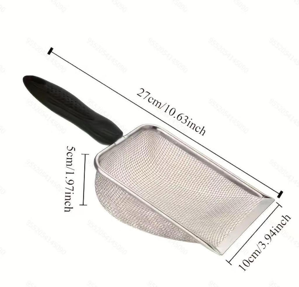 Large Stainless Steel Fine Mesh Cat Litter Scoop - Bentonite Waste Picker Cleaning Tool