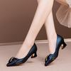 French Pointed Bow Thick Heel Single Shoes Women's 2025 New Niche Fashion Temperament Comfortable Medium Heel Women's Shoes Ladyshoes