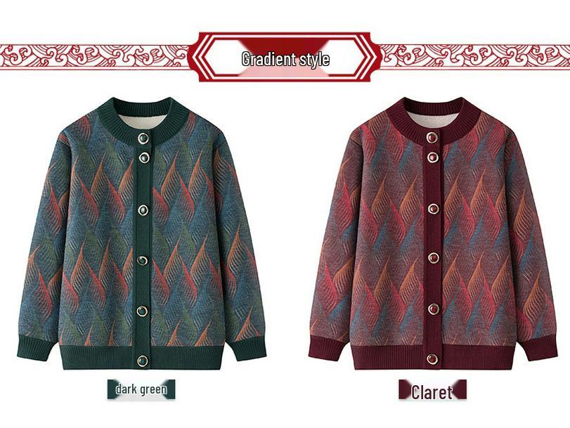 Women's Fleece-Lined Knitted Cardigan - Warm Autumn Winter Jacket for Elderly Ladies