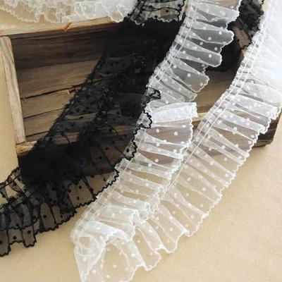 Ripiș Negru/Alb Retro cu Dantelă Plasă Garnitură Dantelă plisată Vintage DIY Panglică Plasă cu Buline Tulle Accesorii Rochie