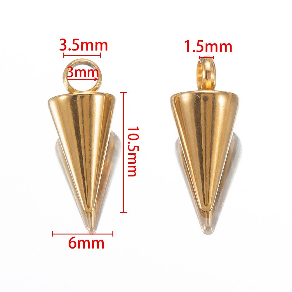 10PCS Stainless Steel Cone Bullet Choker Charms Spike Beads Pendants for Women Man Hoop Earring Necklace Jewelry Making Supplies