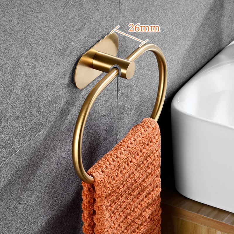 Stainless Steel Towel Holder Self-adhesive Bathroom Towels Rack Black Washhand Hanger Ring Rail Bar Kitchen Storage Accessories