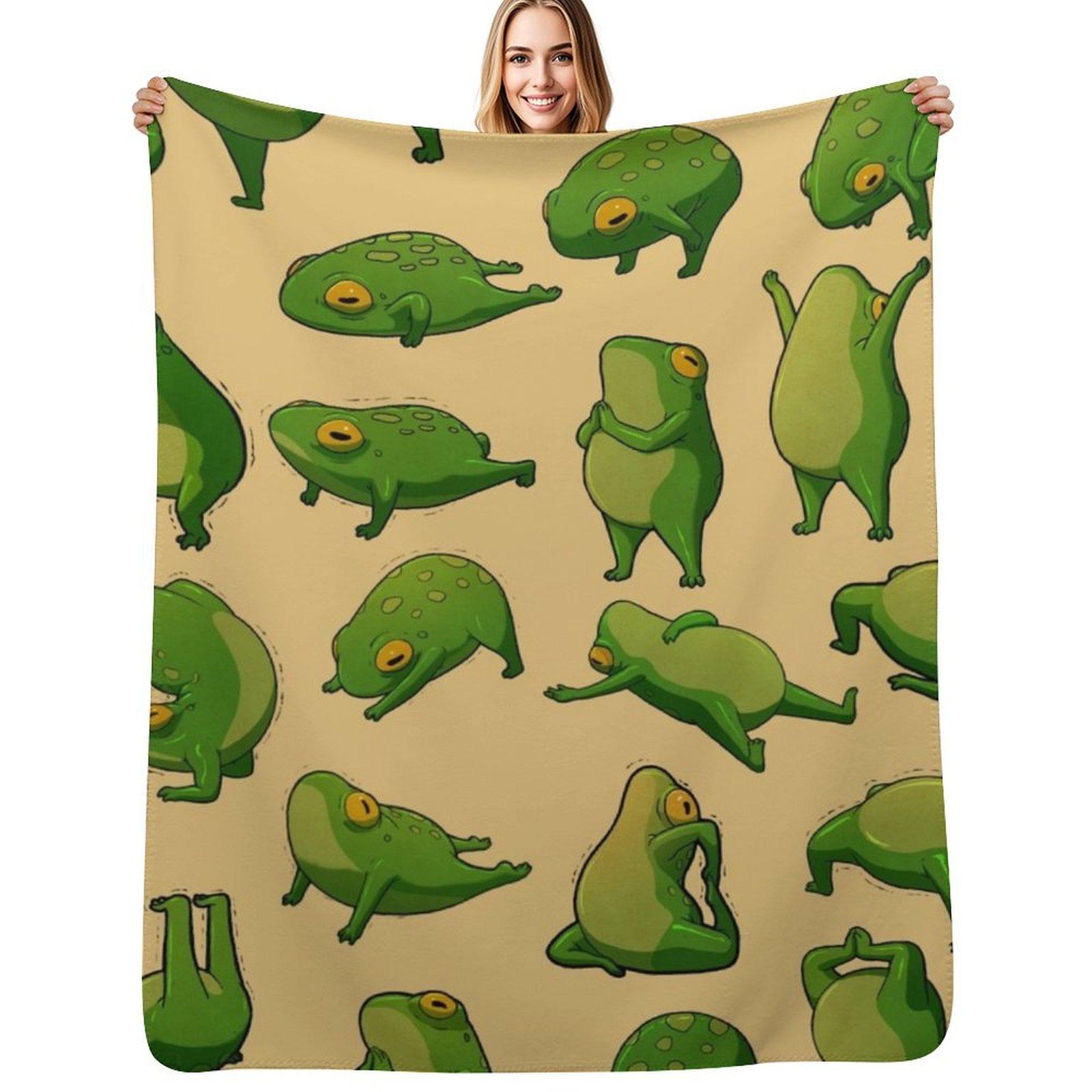 Yoga Frogs Poster With Text Throw Blanket Soft Plush Blanket as Housewarming Gift Size: 75*100cm, Weight: 230 GSM