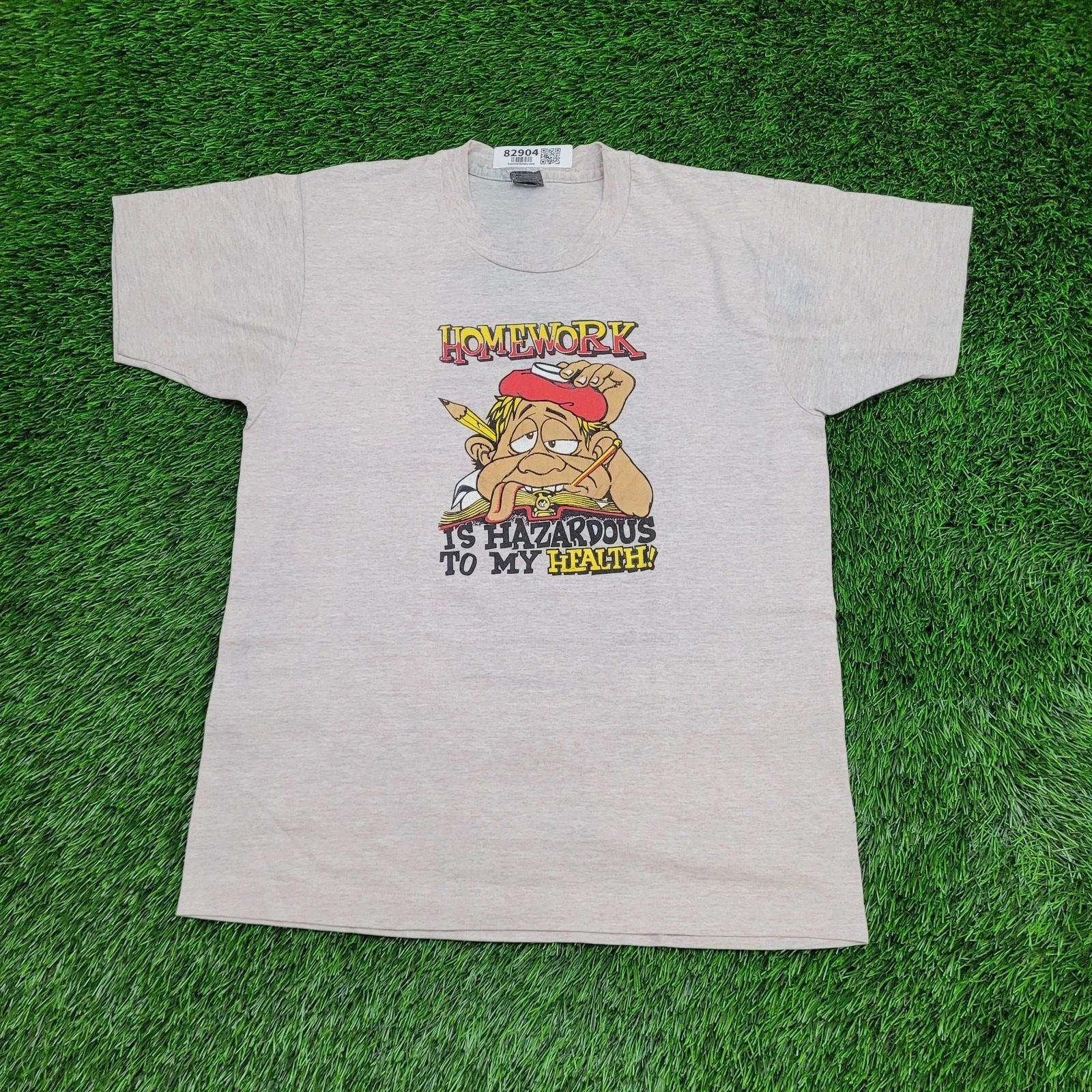 

Vintage 80s Homework is Hazardous To My Health Funny School Shirt M/L 20x26 3XL