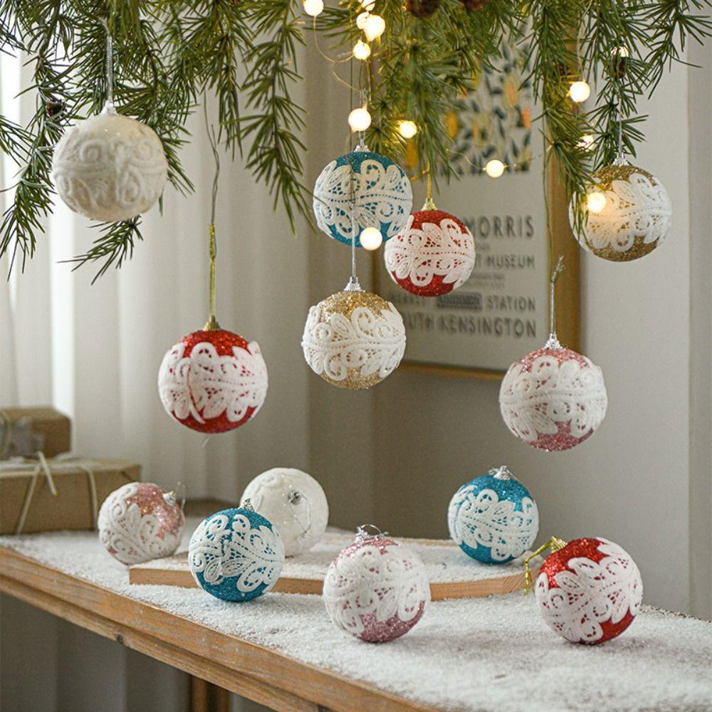

3pcs 8cm Christmas Tree Pendant White Hanging Ornament Christmas Ball Wedding золотий
