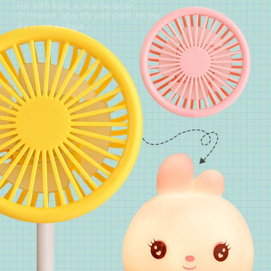 Cartoon Animal Night Light Fan with Flexible Neck USB Rechargeable Bedside Light Desk Fan Low Noise Cooling Fan with Night Lamp