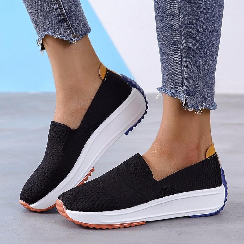 Women's Breathable Knit Slip-On Shallow-Mouth Casual Sports Shoes, Available In Large Sizes.