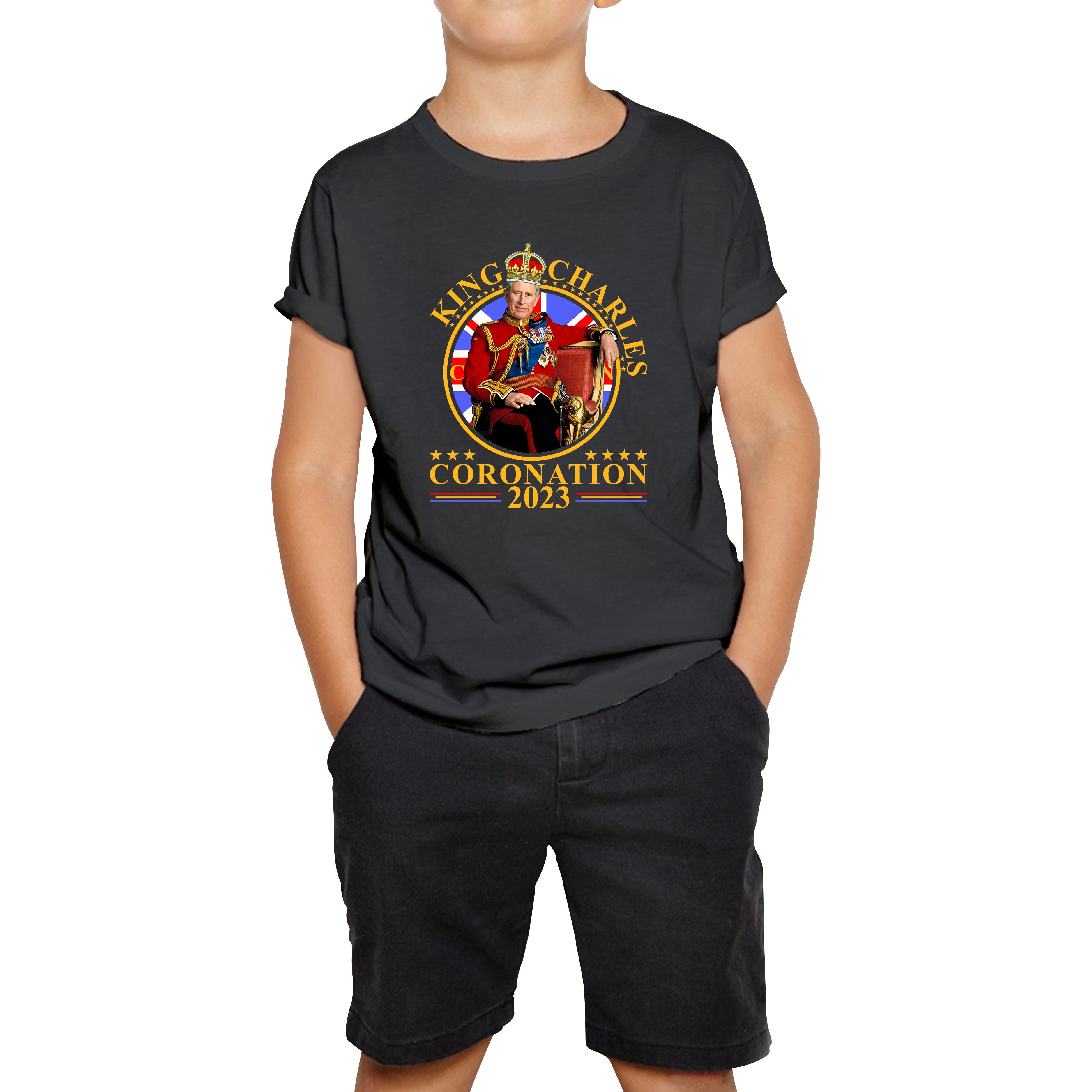 

King Charles III Coronation 2023 Ruling Monarch Of England United Kingdom Royal Crown Kids T Shirt. 100