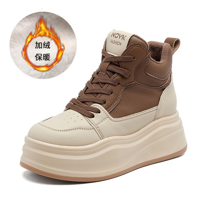 

2025 new winter women s shoes with an inner height of 8 cm on the flat sole casual shoes thick-soled high-top white shoes are versatile for children 40