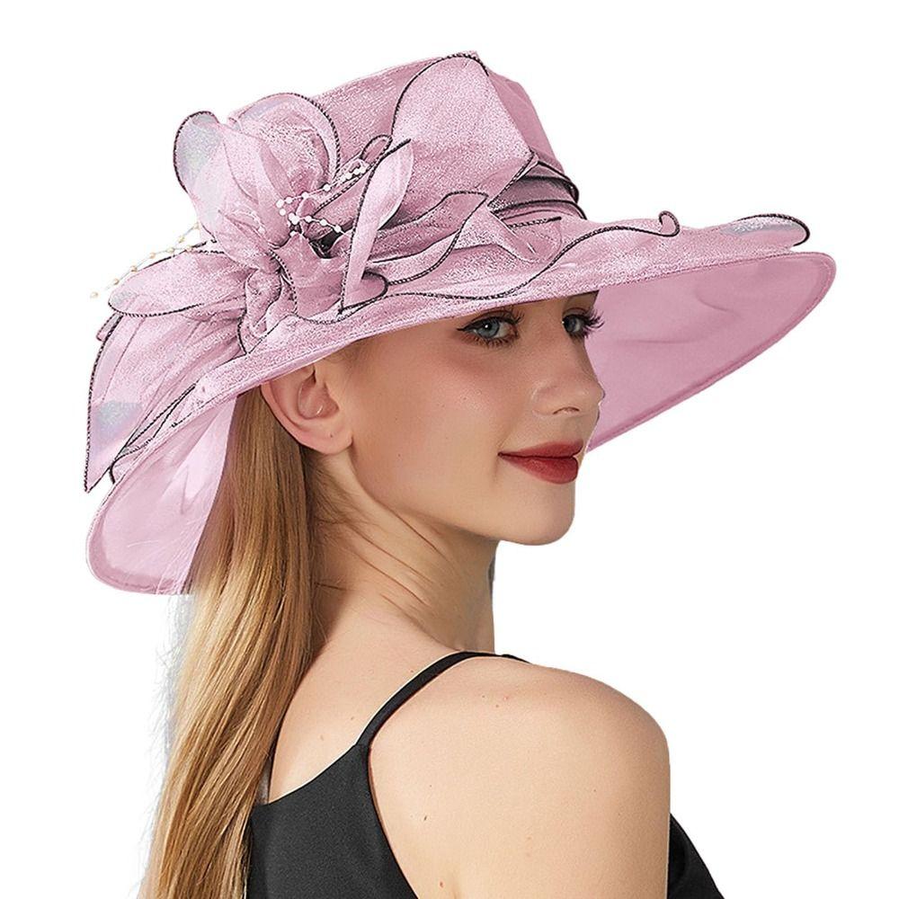 Organza Summer Ruffles Sun Hat Wide Brim Bridal Tea Party Wedding Hat Classy Women Derby Hat