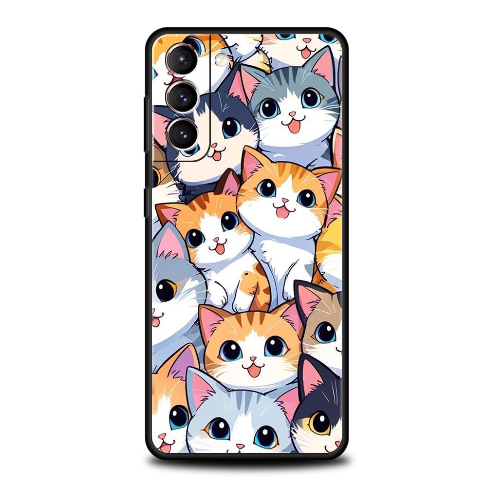 Colorful Cat Design Phone Case for Samsung Galaxy S26 S25 S24 S23 S22 S20 S21 FE Ultra S25 Edge Plus 5G Soft TPU Cover Funda Bag