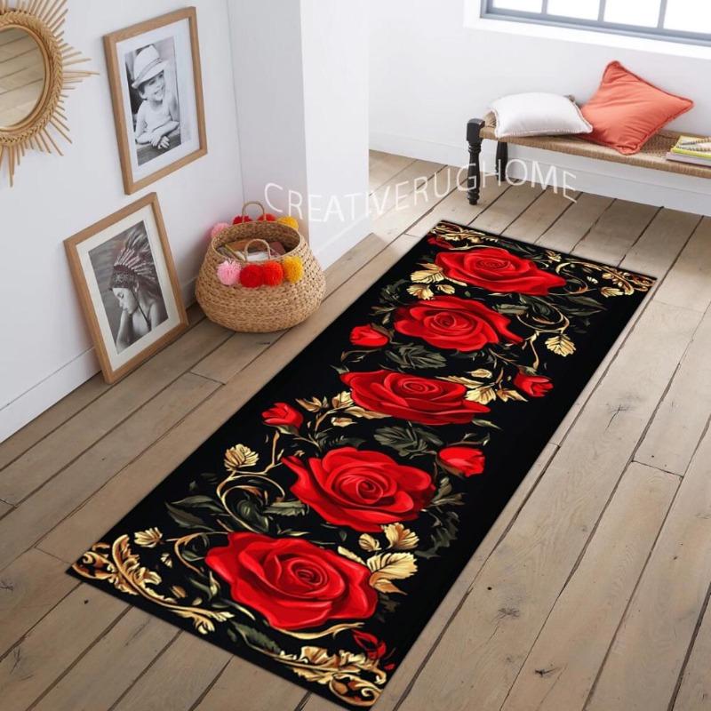Red Rose Flowers Runner Rug Valentine's Day Candlelight Dinner Decoration Mat Corridor Porch Decoration Carpet Home Rug