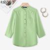 ZANZEA Women Casual Round Neck Solid Color Loose 3/4 Sleeve Blouse