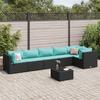 Vidaxl 7-Cz. Garden Lounge Set, Cushions, Black PE Rattan
