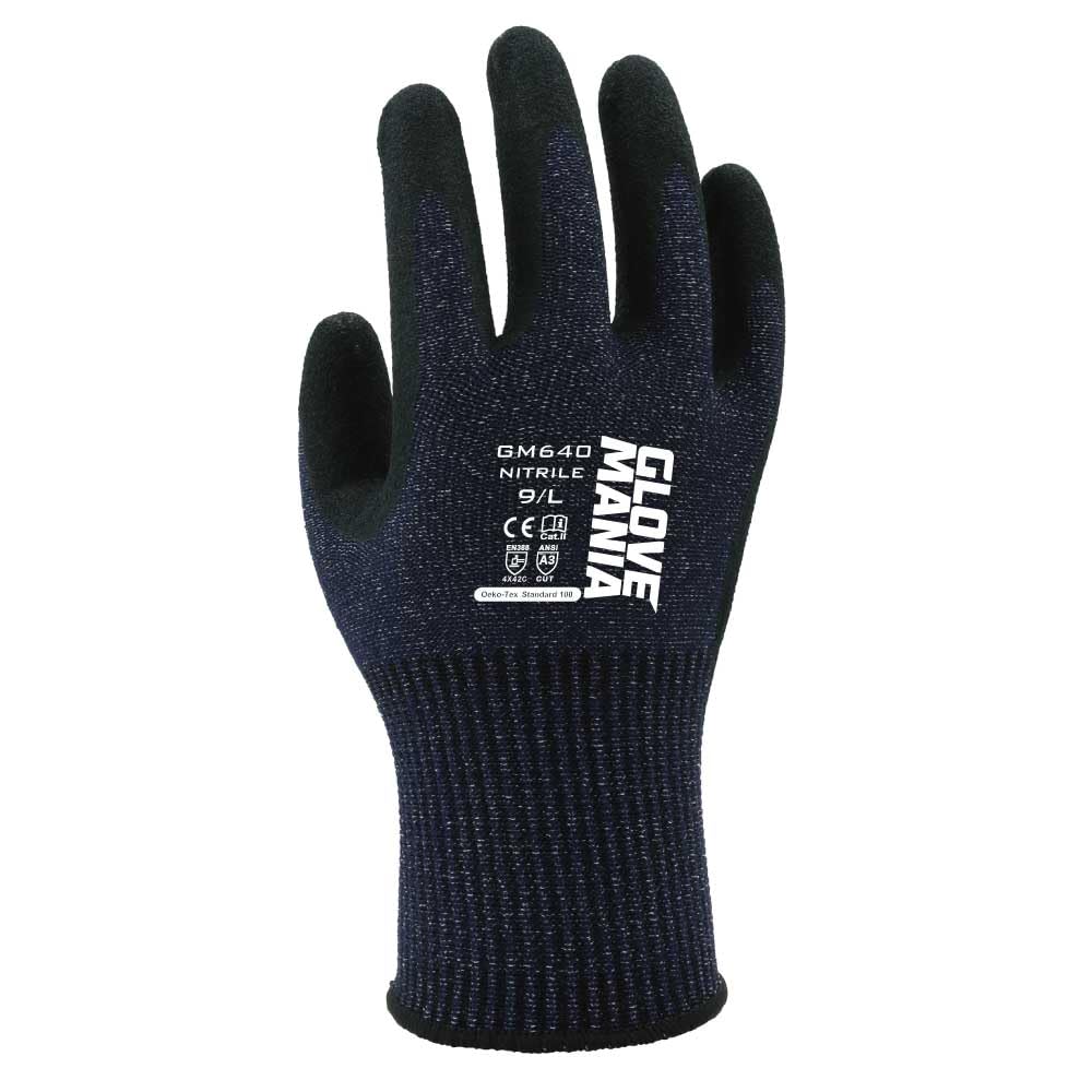 Kawanishi Kogyo GM640 Glove Mania Нитриловые Перчатки, 1 Пара, Размер L, Устойчивые к порезам,